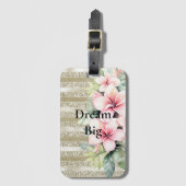 Gouden Glitter Stripes Roze Hibiscus Bloemen Bagagelabel (Voorkant (verticaal))