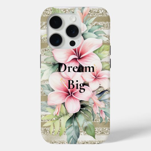 Gouden Glitter Stripes Roze Hibiscus Bloemen Case-Mate iPhone Case (Achterkant)