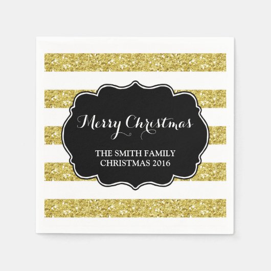 Gouden Glitter Stripes Vrolijk Kerst Servet (Voorkant)