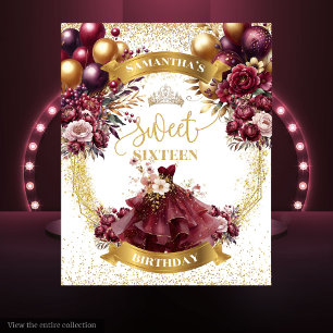 Gouden Glitter Sweet 16 Achtergrond Bourgondische Wandkleed