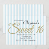 Gouden glitter sweet 16 blauwe feest uitnodigingen (Voorkant / Achterkant)