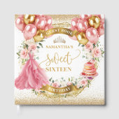Gouden Glitter Sweet 16 Gastboek Blush Jurk Gastenboek (Voorkant)