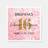 Gouden Glitter Sweet 16 Gepersonaliseerd servet (Voorkant)