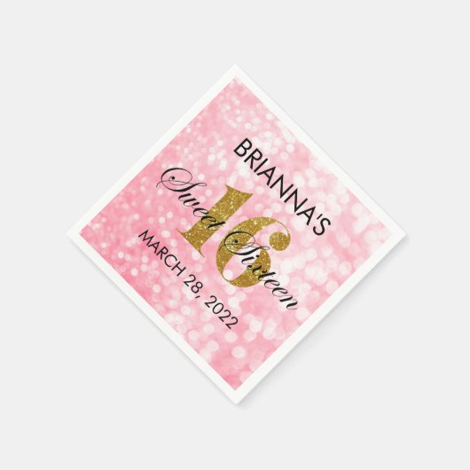 Gouden Glitter Sweet 16 Gepersonaliseerd servet (Hoek)