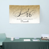 Gouden Glitter Sweet 16 gepersonaliseerde verjaard Spandoek (Beurs)