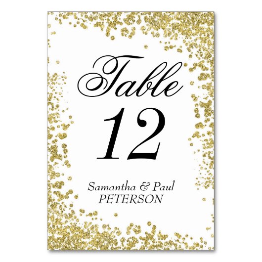 Gouden Glitter Tafelnummer Kaart, 3,5" x 5" (Voorkant)