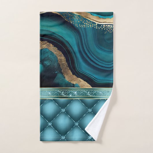 Gouden Glitter Teal Agate Marmer Diamanten Bad Handdoek (Handdoek)