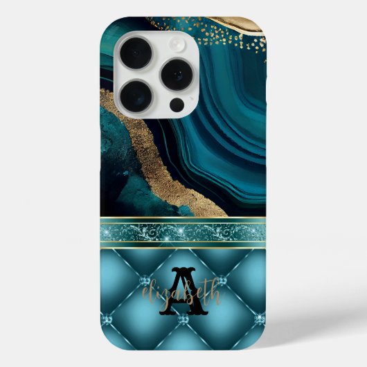 Gouden Glitter Teal Agate Marmer Diamanten Case-Mate iPhone Case (Achterkant)