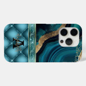 Gouden Glitter Teal Agate Marmer Diamanten Case-Mate iPhone Case (Achterkant (horizontaal))