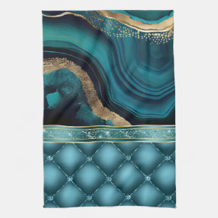 Gouden Glitter Teal Agate Marmer Diamanten Theedoek