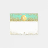 Gouden Glitter & Teal Aqua Glam Aangepaste Monogra Post-it® Notes (Voorkant)