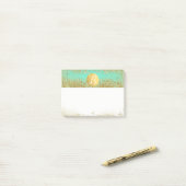 Gouden Glitter & Teal Aqua Glam Aangepaste Monogra Post-it® Notes (Op bureau)