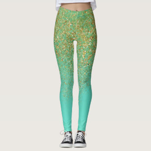 Gouden Glitter & Teal Aqua Glam Glitter Leggings