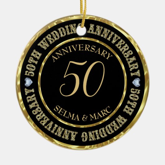 Gouden Glitter tekst en harten Keramisch Ornament (Voorkant)