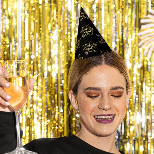 Gouden Glitter tekst patroon Gelukkig Nieuwjaar Feesthoedjes