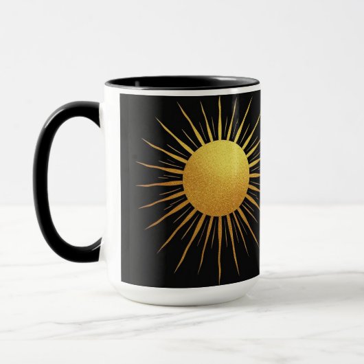 Gouden glitter textuur Zon op zwart Mok (Links)