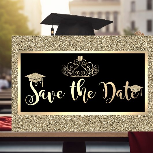 Gouden glitter, tiara afstudeerceremonie Save The  Date