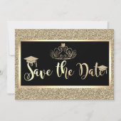 Gouden glitter, tiara afstudeerdata bewaren save the date (Voorkant)
