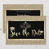 Gouden glitter, Tiara Afstuderen Save The Date (Voorkant / Achterkant)