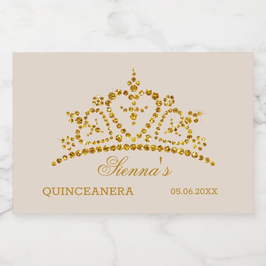 Gouden glitter tiara in een hartvorm Quinceanera Sparkling Wijnetiket (Enkel label)