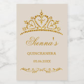 Gouden glitter tiara in een hartvorm Quinceanera Wijn Etiket (Enkel label)