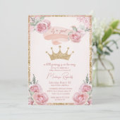 Gouden Glitter Tiara Roze Prinses Baby shower Kaart (Staand voorkant)