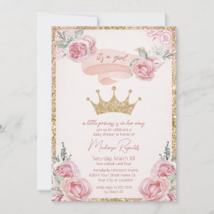 Gouden Glitter Tiara Roze Prinses Baby shower Kaart