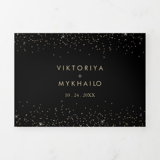 Gouden Glitter Trifold Bruiloft Uitnodiging (Cover)