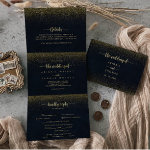 Gouden Glitter Trifold Letter Vouw De bruiloft van Drieluik Uitnodiging