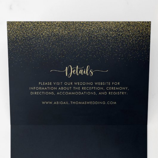 Gouden Glitter Trifold Letter Vouw De bruiloft van Drieluik Uitnodiging (Binnenzijde eerst)