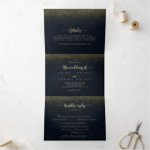 Gouden Glitter Trifold Letter Vouw De bruiloft van Drieluik Uitnodiging (Binnen)
