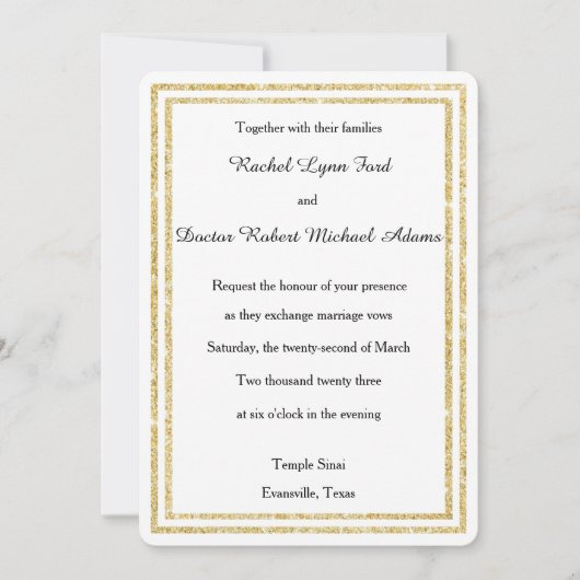 Gouden Glitter Trim - 5x7 Trouw Uitnodiging (Voorkant)