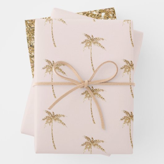 Gouden glitter tropische palmboom inpakpapier vel (In situ)