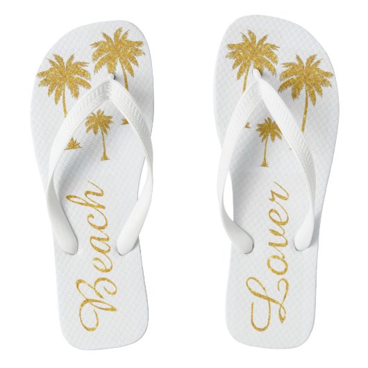 Gouden Glitter Tropische Strand Liefhebber Wit Teenslippers (Voetbed)