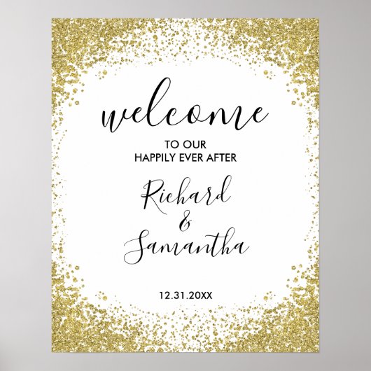 Gouden Glitter Trouw Welkom Bord Poster (Voorkant)