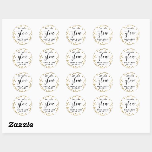 Gouden Glitter Trouwkaars Ronde Sticker (Vel)