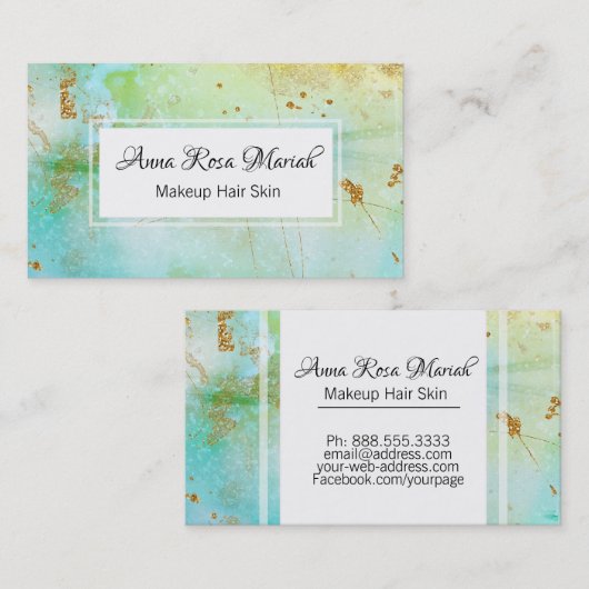 *~* Gouden Glitter Turquoise Abstracte Pastel Mode Visitekaartje (Voorkant / Achterkant)