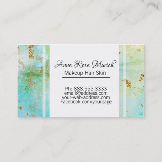 *~* Gouden Glitter Turquoise Abstracte Pastel Mode Visitekaartje (Achterkant)