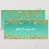 Gouden Glitter & Turquoise Aqua Glam Cadeaubon (Voorkant / Achterkant)