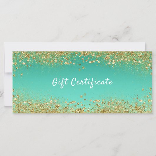 Gouden Glitter & Turquoise Aqua Glam Cadeaubon (Voorkant)