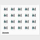 Gouden Glitter Turquoise Bloem Glam Monogram Ronde Sticker (Vel)
