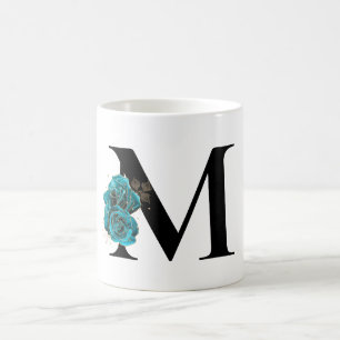 Gouden Glitter Turquoise Bloemrijke Glam Monogram Koffiemok