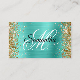 Gouden Glitter Turquoise Folie Fancy Monogram Visitekaartje