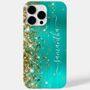 Gouden Glitter Turquoise Glam Moderne Meisjesachti Case-Mate iPhone 14 Pro Max Hoesje
