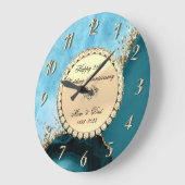 Gouden glitter turquoise marmer 25ste huwelijk grote klok (Hoek)