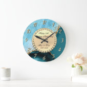 Gouden glitter turquoise marmer 25ste huwelijk grote klok (Huis)