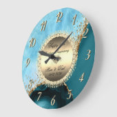 Gouden Glitter Turquoise Marmer 50e bruiloft Grote Klok (Hoek)