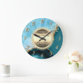 Gouden Glitter Turquoise Marmer 50e bruiloft Grote Klok (Huis)