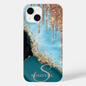 Gouden Glitter Turquoise Marmer Glitter Drips Case-Mate iPhone Case (Achterkant)