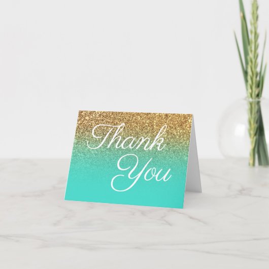 Gouden Glitter Turquoise Ombre Elegante Calligrafi Bedankkaart (Voorkant)